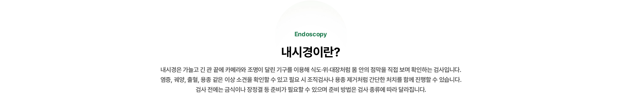 내시경은 가늘고 긴 관 끝에 카메라와 조명이 달린 기구를 이용해 식도·위·대장처럼 몸 안의 점막을 직접 보며 확인하는 검사입니다.