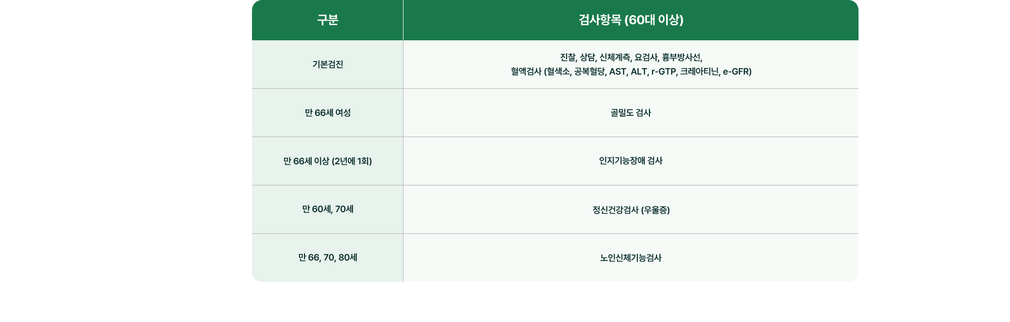 60대 이상 검사항목